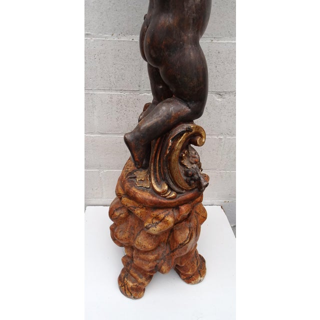 Italian Gilded and Carved Wooden Cherub Pedestal Plant Stand, 1970s For Sale - Image 11 of 18