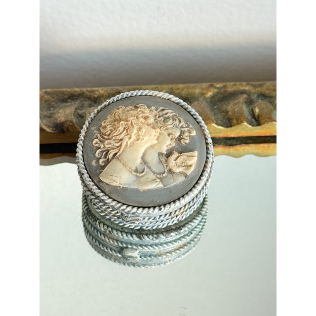 Vintage Neo Classical/Victorian Revival Estée Lauder Blue Cameo Twin Sisters Solid Perfume Compact For Sale - Image 13 of 16
