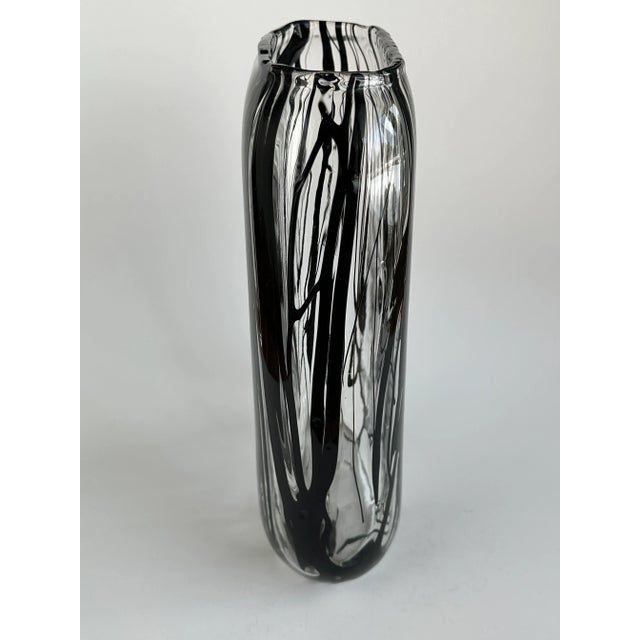 Handblown Murano Glass Vase With Black Expressionistic Detailing For Sale In Madison - Image 6 of 11