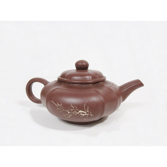 Vintage Chinese Yixing Zisha Zen Teapot With Plum Blossom Motif For Sale - Image 4 of 10