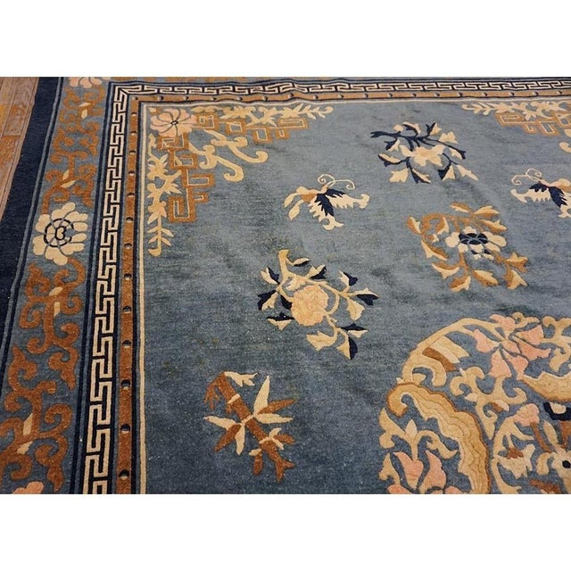 Late 19th Century Wool Room Size Antique Medallion Chinese 1880s Knotted Rectangle Blue Peking Rug For Sale - Image 5 of 9