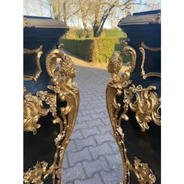 Pair 1990 Italian Baroque Black Gold Pedestals W/ Marble Effect Tops – 2 Pieces For Sale - Image 4 of 15