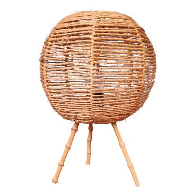 Vintage Tripod Rope Table Lamp, 1960s For Sale