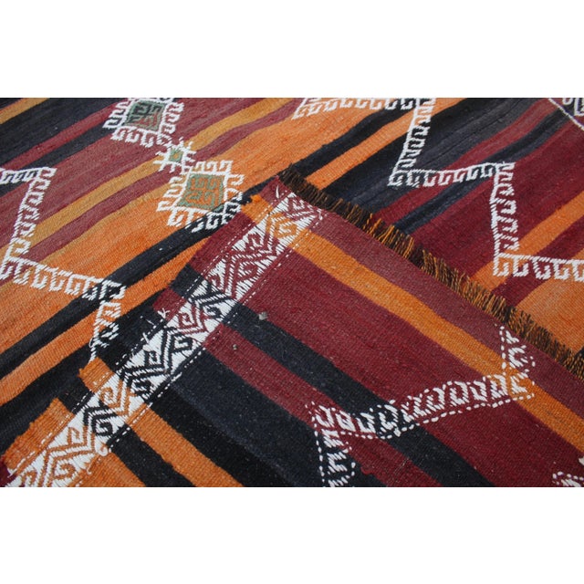 1960s Tribal Orange Striped Wool Handmade Kilim Rug For Sale - Image 12 of 13