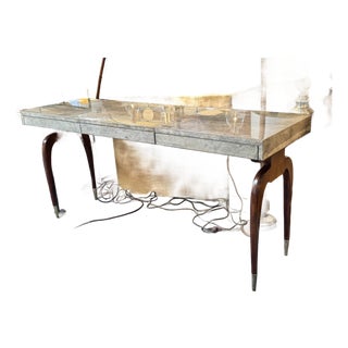 Luxurious Desk With Granite Laminate + Walnut Legs For Sale