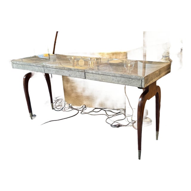 Luxurious Desk With Granite Laminate + Walnut Legs For Sale
