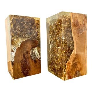 Made Goods Teak & Resin Bookends- a Pair For Sale