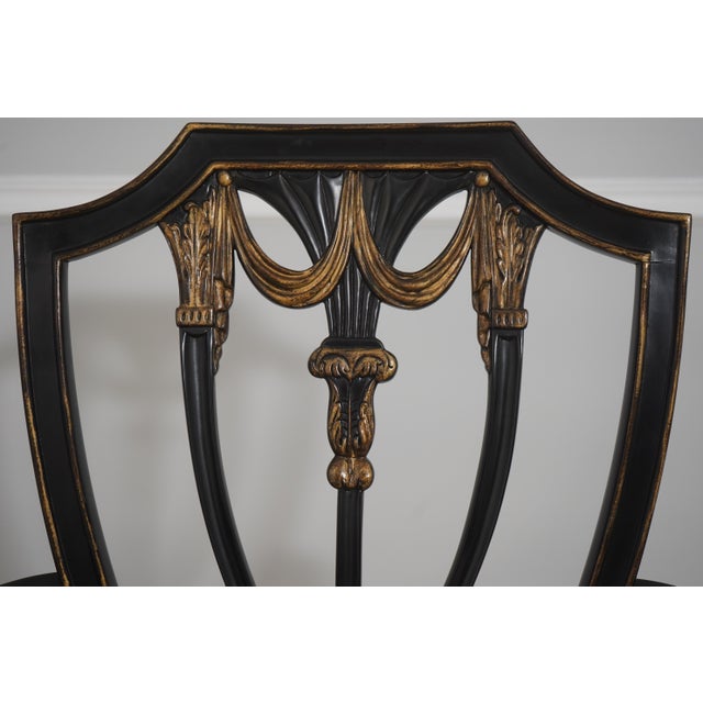 2000 - 2009 Set of 10 Henkel Harris Black Finish Hepplewhite Dining Room Chairs For Sale - Image 5 of 18