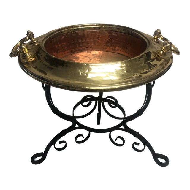 Mid 20th Century Brass and Copper Bowl on Stand For Sale