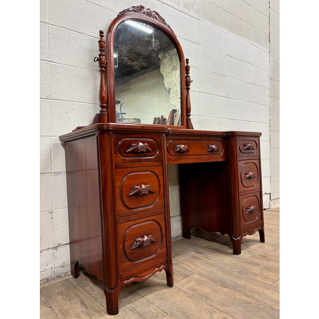 This is a gorgeous vintage Davis Cabinet Co. Lillian Russell Collection Victorian style solid walnut vanity or partner...
