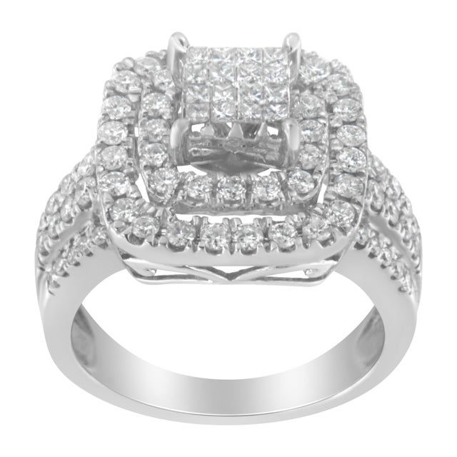 Contemporary 14KT White Gold Diamond Cocktail Ring (1 1/2 cttw, H-I Color, SI2-I1 Clarity) Size 7 For Sale - Image 3 of 7