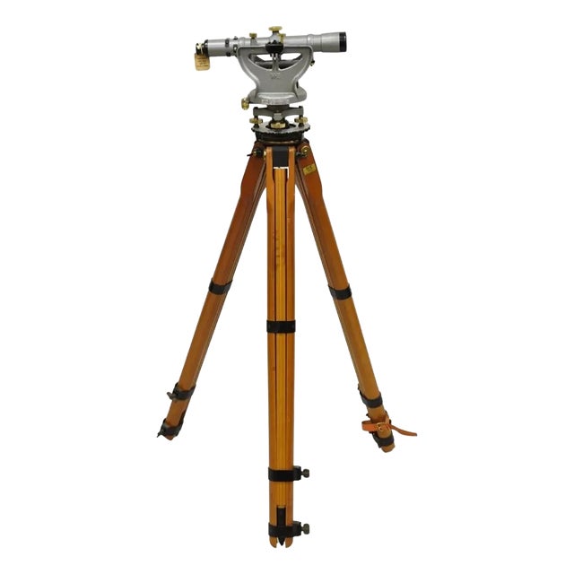 Early 20th Century Keuffel & Esser Co Survey Transit Tripod Stand With Case Stick and Accessories For Sale