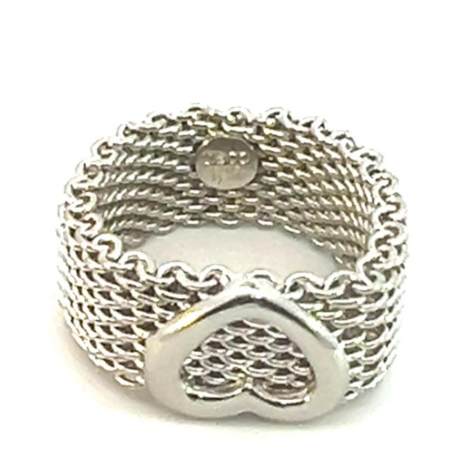 Metal 1990s Tiffany & Co Estate Somerset Heart Ring 7 Silver 9.60 mm For Sale - Image 7 of 7