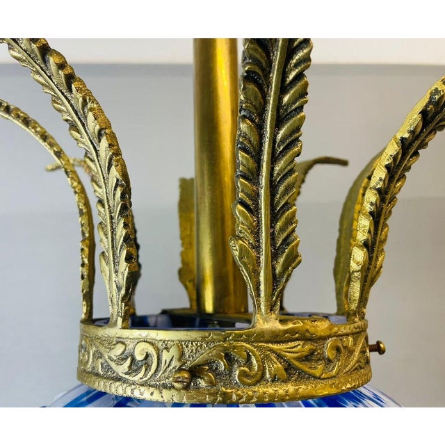 Large Portuguese Regency Style Blue Glass Crowned Chandelier attributed to Marinha Grande, 1970s For Sale - Image 11 of 14