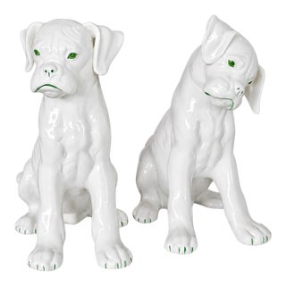Pair of Mid-Century Italian Ronzan Ceramic Boxer Puppy Figures For Sale