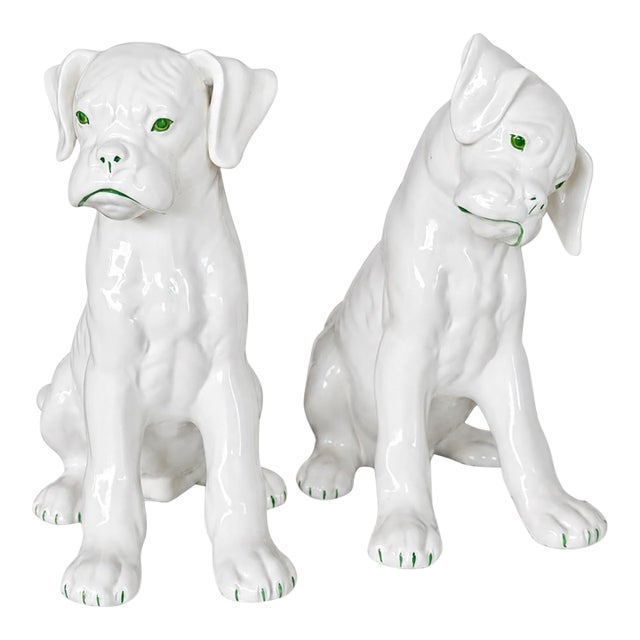 Pair of Mid-Century Italian Ronzan Ceramic Boxer Puppy Figures For Sale