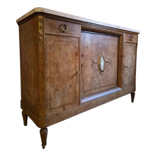 Antique Louis XVI Burr and Elm Cabinet with Marble Top, 1890s For Sale