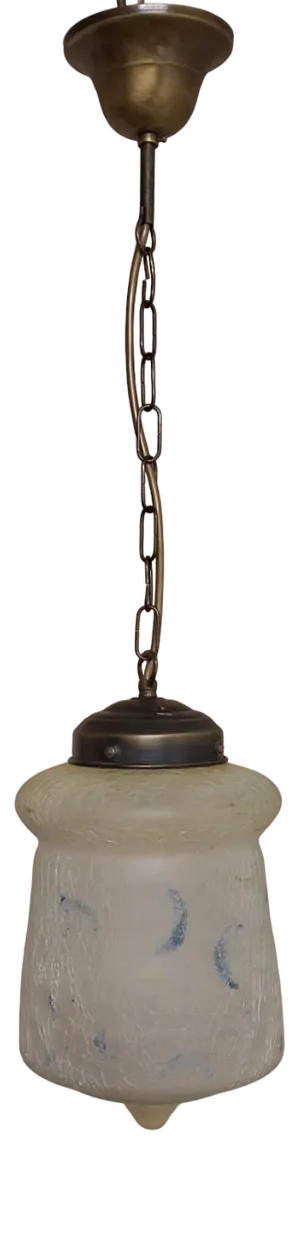 Vintage Art Deco German Ceiling Lamp with Closed Ice Glass Shade with Remains of Colored Painting on Brass Mount, 1930s