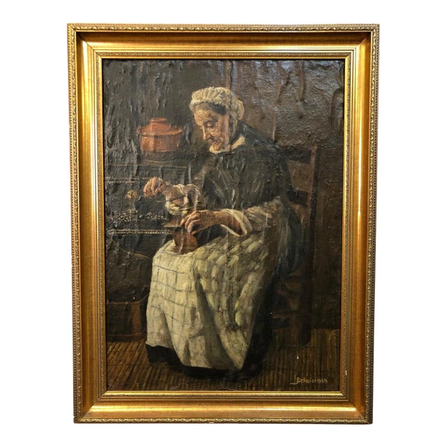 European 18th Century Original Oil Painting Signed on the Bottom, Framed For Sale