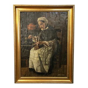 European 18th Century Original Oil Painting Signed on the Bottom, Framed