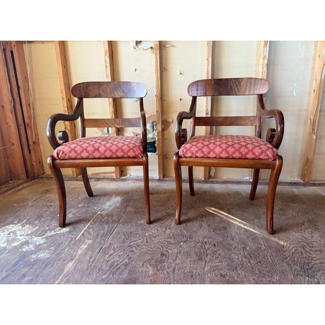 Early 20th Century Set of 5 Regency Style Carved Mahogany Klismos Dining Chairs For Sale - Image 4 of 16