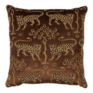 Schumacher Woodland Leopard Velvet 18" Pillow in Sepia For Sale