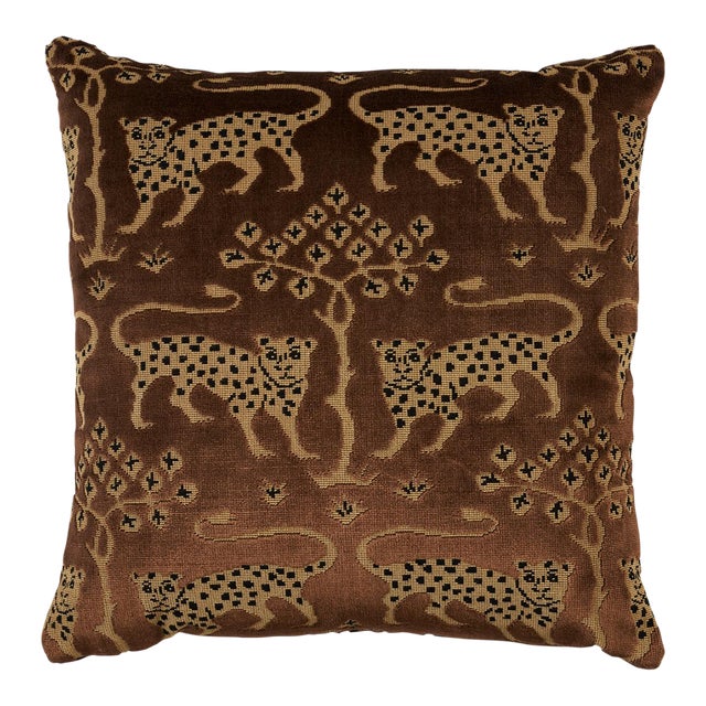 Schumacher Woodland Leopard Velvet 18" Pillow in Sepia For Sale