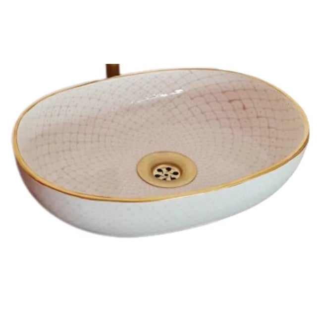 Ceramic Contemporary Pink Oval Pottery Sink For Sale - Image 7 of 7