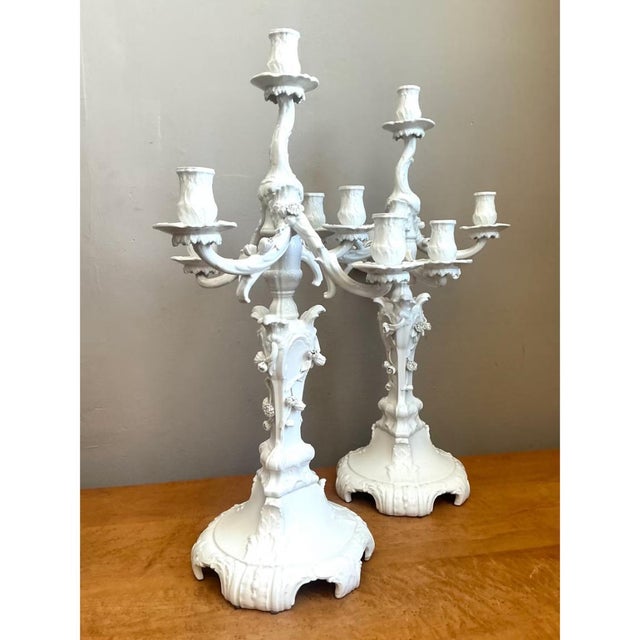 Stone Vintage KPM Berlin Blanc De Chine White Porcelain Candelabras - Pair For Sale - Image 7 of 12