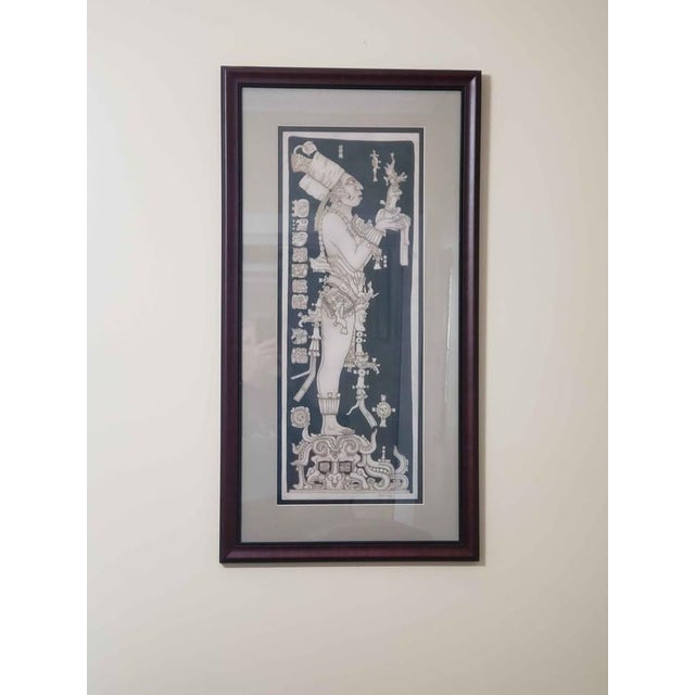 Wood 1990s Fine Art - Interesting Artist-Signed Mexican Pre-Columbian (Reproduction) Mayan Framed Art on Leather For Sale - Image 7 of 8