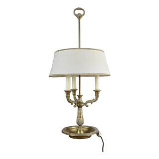 19th Century French Brass Three-Light Bouillotte Lamp with Fabric Shade For Sale