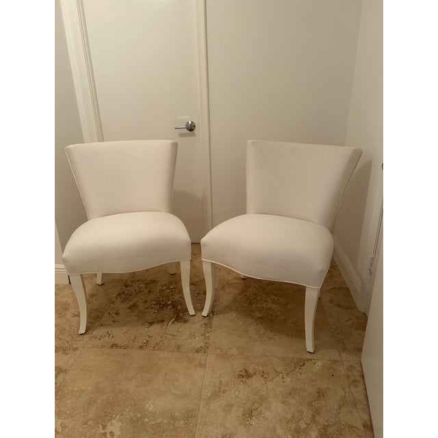 Hollywood Regency White Lacquer and White Quilted Slipper Chairs a Pair For Sale - Image 10 of 11