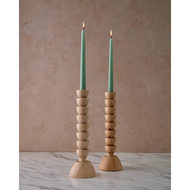 These gorgeous Maple Candle Holders are each hand turned in a small wood shop in Pennsylvania. Reminiscent of Mid-Century...