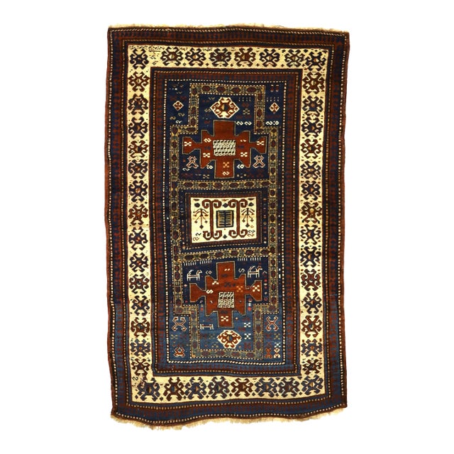 Antique Caucasian Kazak Rug 4'3" X 7’0" For Sale