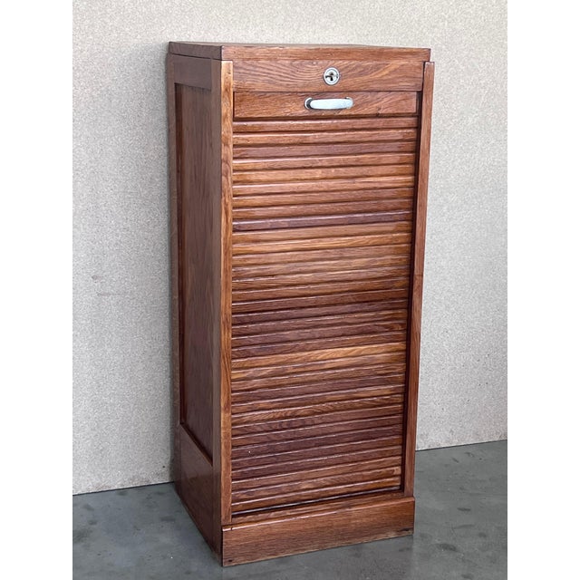 Mid-Century Modern Early 20th Century Filing Cabinet with One Roller Louver Door & Five Shelves For Sale - Image 3 of 18