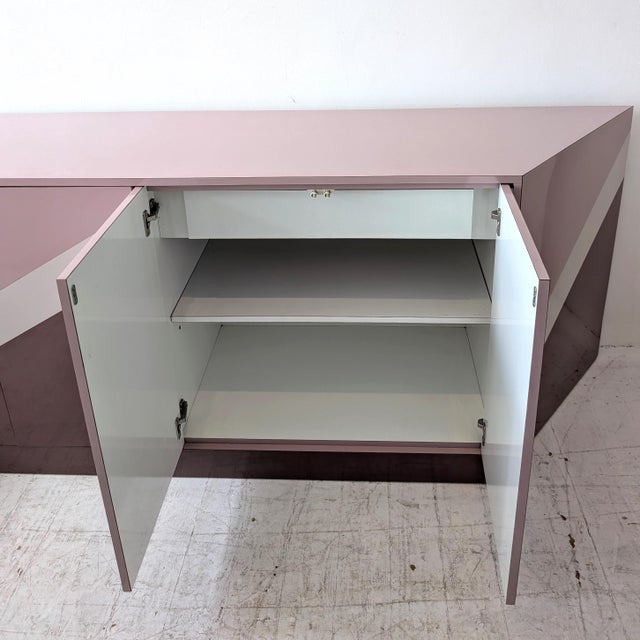 Angular Trapezoid Shaped Pink Zig Zag Sideboard, 1980s For Sale - Image 13 of 18