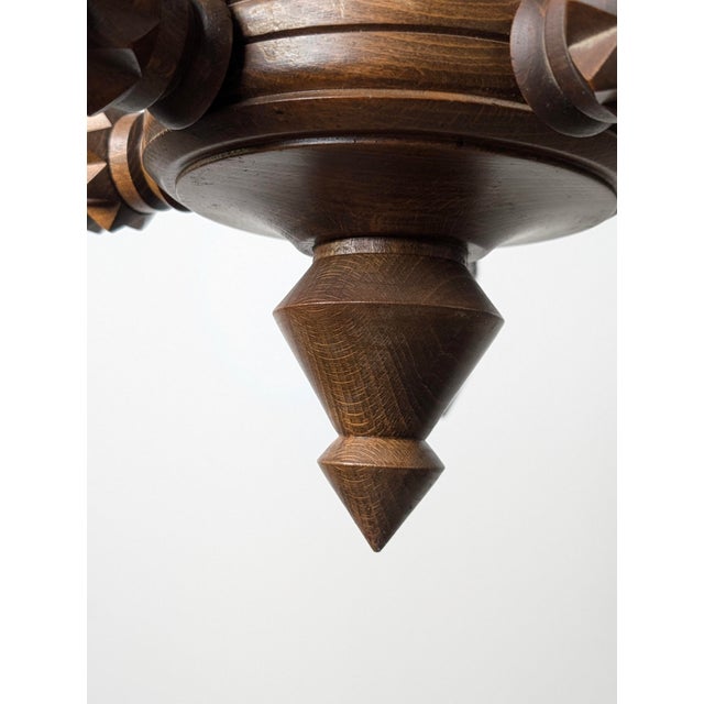 French Brutalist Carved Wood Chandelier by Charles Dudouyt, 1940s For Sale - Image 13 of 15