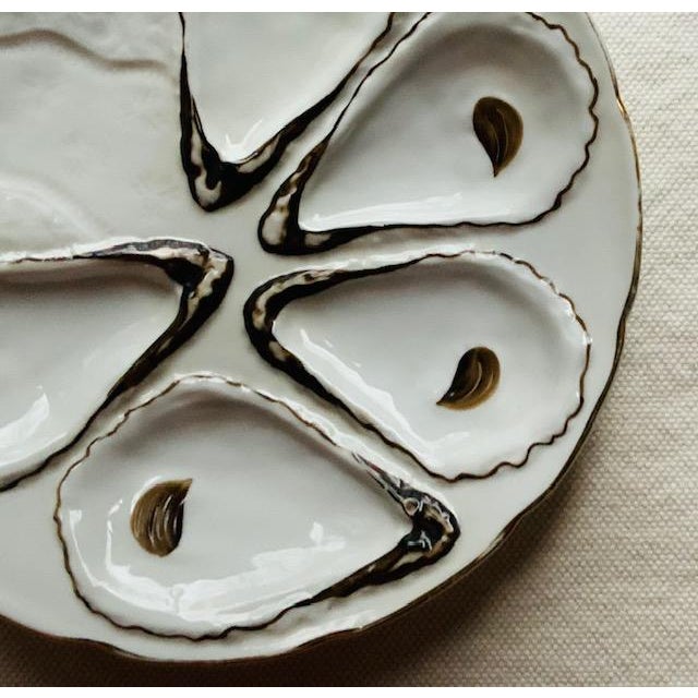 Exquisite 19th Century French Porcelain Oyster Plate - Hand-Painted With Gilt Trim For Sale - Image 6 of 13