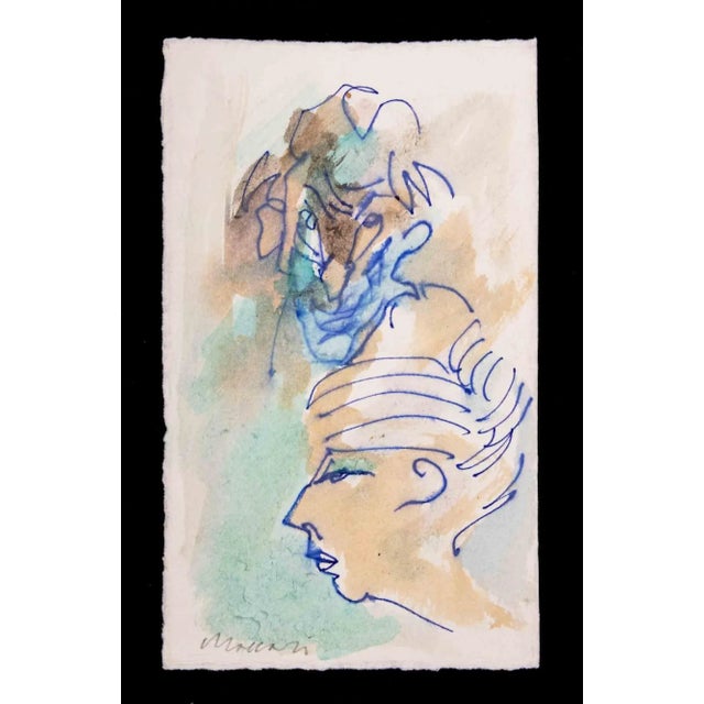 The Modern Couple is a Watercolor and Pen Drawing realized by Mino Maccari (1924-1989) in 1980s. Hand signed on the lower...