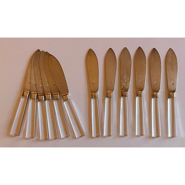 1920s Antique 1920 French Art Deco Jacques & Pierre Cardeilhac Sterling Silver Fruit Knives With Glass Handles - Set of 12 For Sale - Image 5 of 14