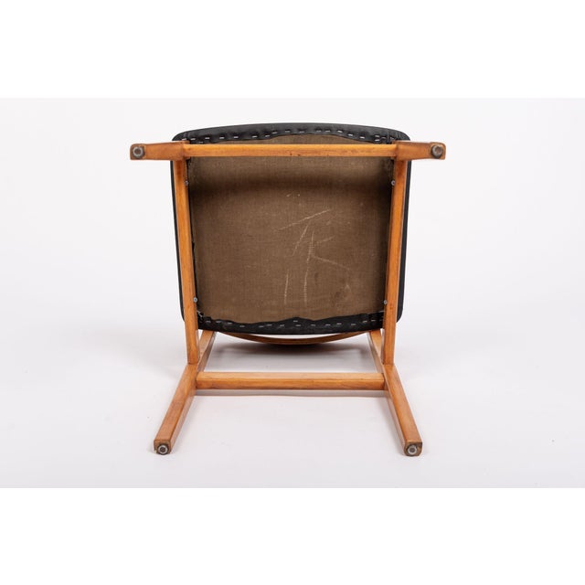 Mid Century Danish Teak Wood & Black Vinyl Dining Chairs For Sale - Image 10 of 13