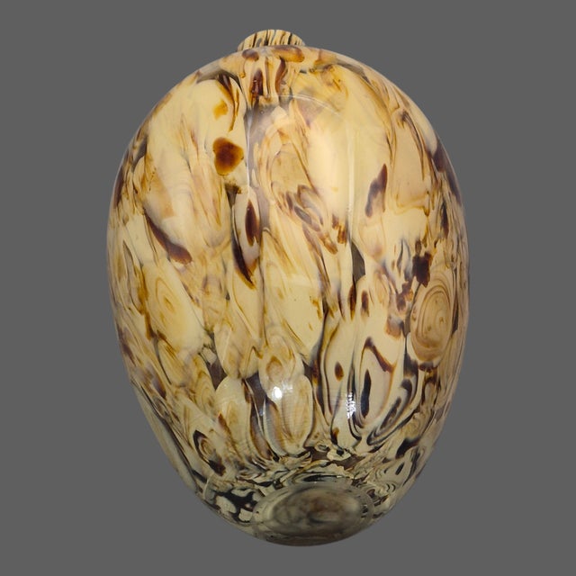 Cream Vintage Hand-Blown Art Glass Brown & Cream Tortoise-Style Vase 13'' Tall For Sale - Image 8 of 9
