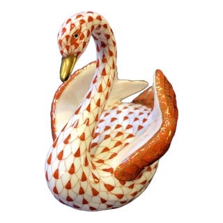 MCM Herend Fishnet Larger Swan Bird Figurine For Sale