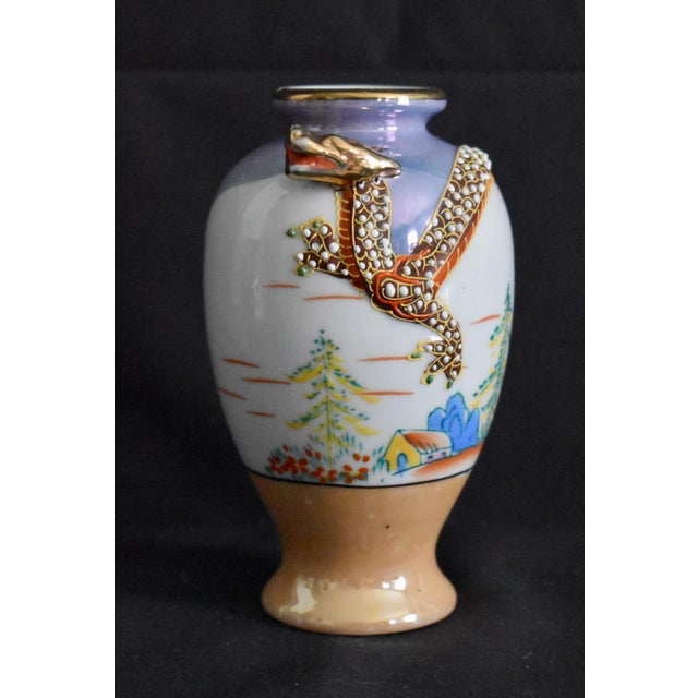 Vintage - 1960's Porcelain Vase with Dragon Details is Japanese. Moriage Hand Painted Luterware. Made in Japan. The...