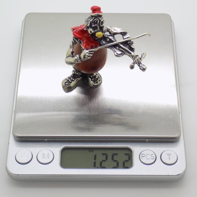 Vintage Italian Handmade Genuine Silver & Wood Violin Player Street Artist Figurine For Sale - Image 12 of 13