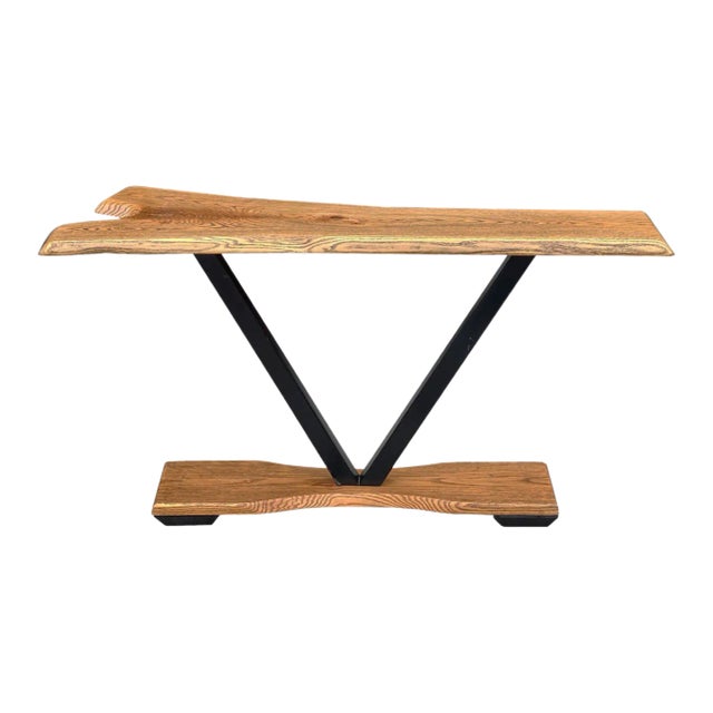 Organic Modern Live Edge Oak & Steel Console Table Server For Sale
