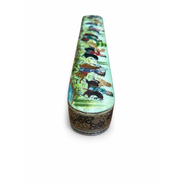 Vintage Persian Lacquer Qalamdan Pen Box With Hand-Painted Horseback Scene For Sale In New York - Image 6 of 7