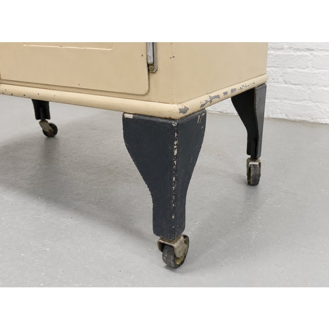 Vintage Art Deco Industrial Metal Medical Cabinet on Casters, C. 1930’s For Sale - Image 10 of 13