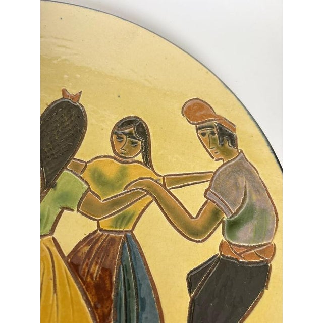 Yellow Ceramic Dish with Dancers Decoration, France, 1960s For Sale - Image 8 of 13