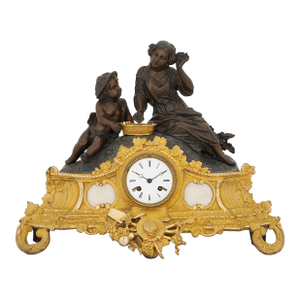 19th Century French Bronze and Marble Figural Mantel Clock